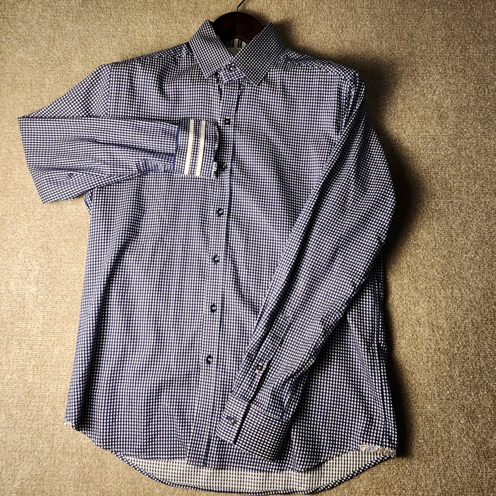 Robert Graham Button Down Shirt Men 16.5 Blue‎ Gingham Check Long Sleeve Cotton